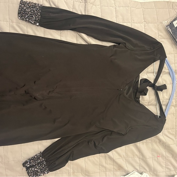 Calvin Klein Black Dress with Beaded Cuffs - Picture 4 of 6